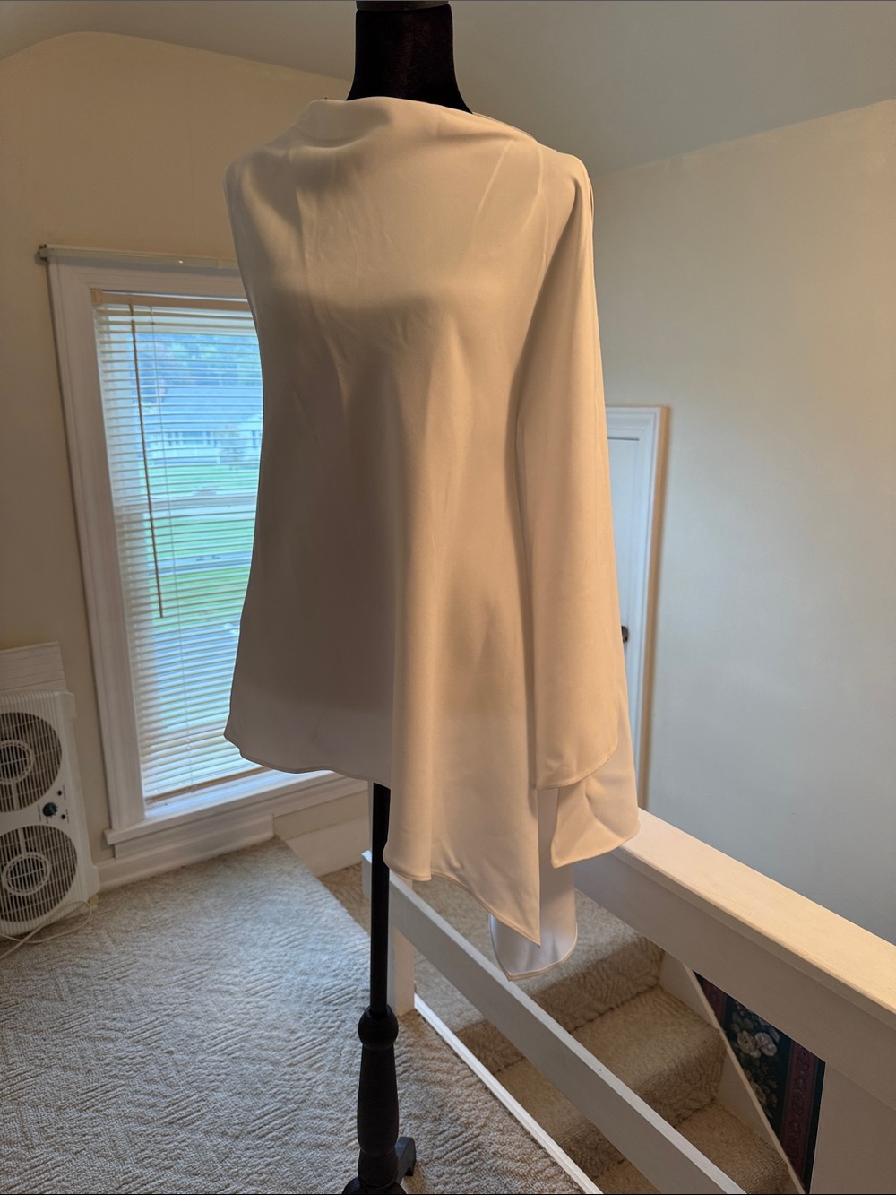 Elegant White One-Shoulder Cape Dress Or Wear This Garment As A Asymmetrical Top